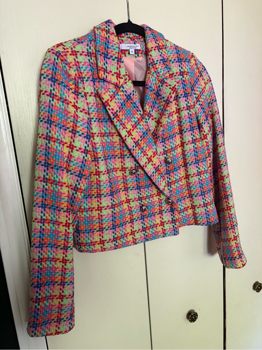 Multicolor Double-Breasted Cropped Blazer